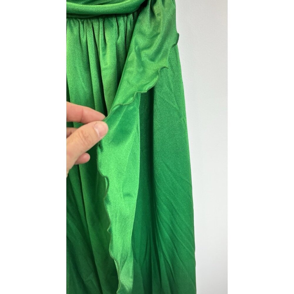 Vtg 70s Funky Sexy Halter Kelly Green Asymmetrical Halter Disco Dress 5 💚 - Picture 2 of 10